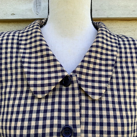 Vintage 80s Gingham Plaid Seersucker Button Up Short Sleeve Peter Pan Collar Top - Picture 6 of 16